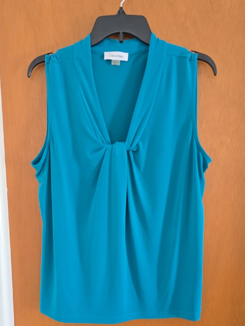 Calvin Klein Teal Knot-Front Sleeveless V-Neck Top